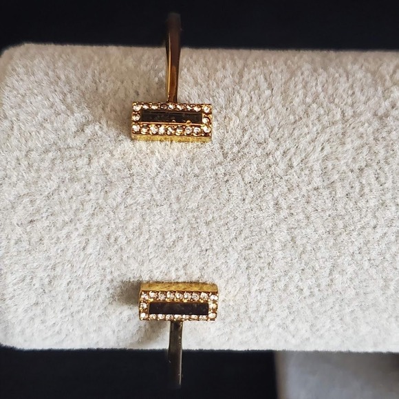 Kate Spade Gold Tone Crystal Pave Bar Open Hinged Bangle Bracelet - Picture 3 of 6